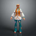 Vibrant Game Movie Character With Floral Headpiece Embroidered Top Flared Pants And Long Hair