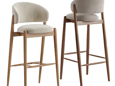 Modern Design Bar Stools With Wooden Frame And Light Colored Padded Seats 3d model