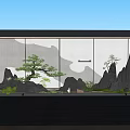 Modern Scenic Wall With Mountain Pattern Waterfall Rockery And Pine Tree By Water Pool 3d model