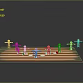 Cartoon Style Game Movie Characters on Red Running Track in Various Poses Preparing to Start