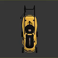 Yellow Lawn Mower With Black Handle And Wheels For Grass Plant Care In Garden