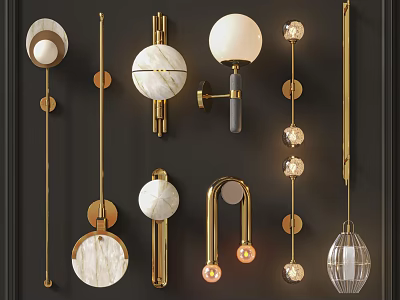 Modern Wall Lamps With Various Designs Gold Metal Marble And Transparent Glass 3d model