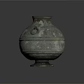 Ancient Bronze Vessel With Ring Handles Ornate Surface Patterns And Patina Finish