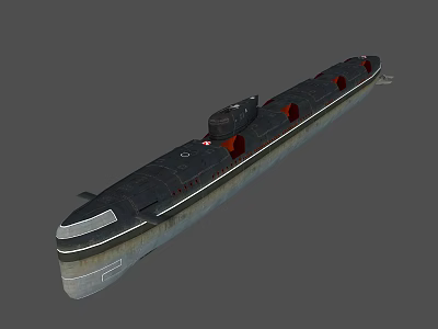 Black Hull Military Submarine Water Vehicle With Red Windows And Streamlined Design 3d model