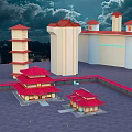 Ancient Chinese Architecture Featuring Red Roofs Pagoda Towers And Courtyard Design