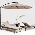 Outdoor Recliner Beach Chair Outdoor Chair Sun Umbrella 3d model