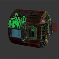 Rustic Metal Structure With Green Graffiti Neon Lights And Blue Screen 3d model