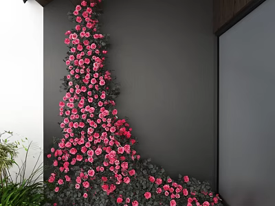 Bright Pink Flowers Climbing on Gray Wall With Lush Green Plants for Decorative Garden 3d model