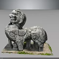 Ancient Stone Lion Statue With Detailed Carving And Moss On Base
