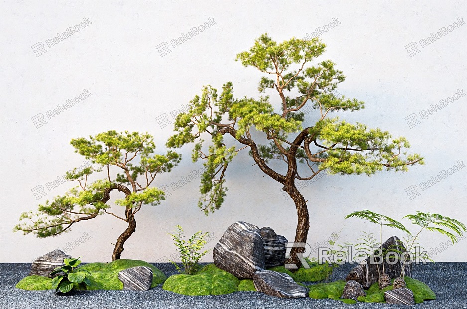 pine plant combination landscape modeling tree mountain pine stone micro terrain model