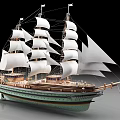 Vintage Tall Ship Model With Multiple Masts White Sails And Detailed Hull