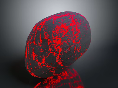 Glowing Sphere with Red Cracked Texture on Black Background and Reflection 3d model