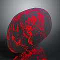 Glowing Sphere with Red Cracked Texture on Black Background and Reflection