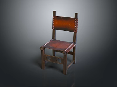 Classic Single Chair With Wooden Frame And Leather Seat Decorative Design 3d model