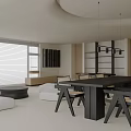 Modern Living Dining Room Interior With Blinds Sofa Coffee Table And Shelf 3d model