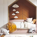 Cozy Kids Room Interior With Cloud Chandelier Geometric Bedhead Stuffed Toys And Playful Rug
