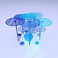 Blue Umbrella Like Decorative Structures With Wavy Patterns And Round Bases 3d model