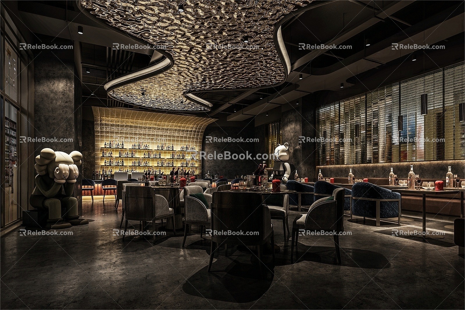 Modern Whiskey Bar Star Empty Top Arc Hanging Cabinet Shaped Wine Cabinet Dupont Paper Luminous Wine Cabinet Projection Stage Punching 3d model