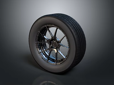 Car Modern Silver Alloy Wheel With Spokes And Black Tire Design Details 3d model