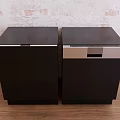 Two Black Built in Kitchen Appliances With Silver Trim On Wooden Floor
