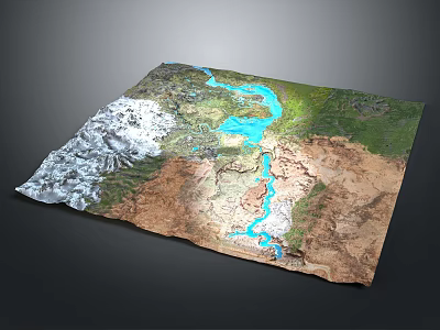 3D Garden Landscape Model with Natural Terrain Winding River and Green Mountains 3d model