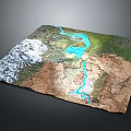 3D Garden Landscape Model with Natural Terrain Winding River and Green Mountains