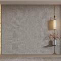 Gray Texture Wall with Wooden Decoration Wall Lamp Vase Dried Flowers and Beige Floor