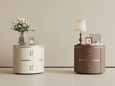 Modern Luxury Round Two Drawer Bedside Tables With Delicate Gold Accents For Elegant Bedroom Decor 3d model