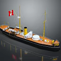 Vintage Ship Model As Water Transport With Canadian Flag Yellow Masts Wooden Deck