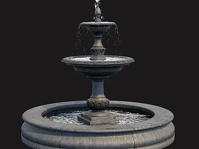 Ground Featuring Multi tiered Fountain With Circular Base And Flowing Water 3d model