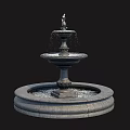 Ground Featuring Multi tiered Fountain With Circular Base And Flowing Water