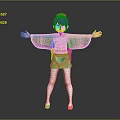 Game Movie Character With Purple Hair In Green Kimono And Outstretched Arms