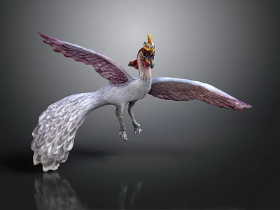Flying Phoenix With Gorgeous White And Purple Feathers And Colorful Wings 3d model