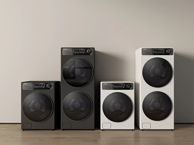 Modern Black and White Washing Machines with Different Sizes and Contemporary Design 3d model