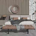 Modern background double bed bed combination 3d model