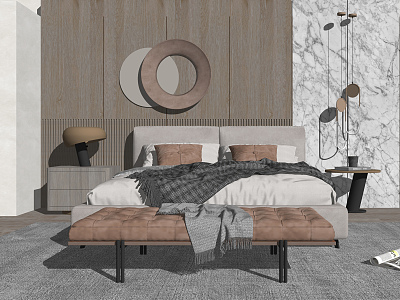 Modern background double bed combination 3d model