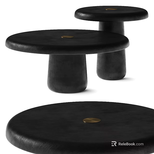 Modern Black Round Coffee Table With Cylindrical Base And Gold Accent 3d model