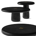 Modern Black Round Coffee Table With Cylindrical Base And Gold Accent 3d model