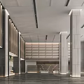 Modern Hotel Lobby Interior With High Ceiling Marble Floor And Wooden Panel Design