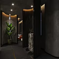 Modern Private Dining Room With Round Table Black Chairs Golden Pendant Light And Decorative Flowers