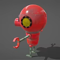 Red Robot With Big Eyes Helmet Head Yellow Diamond Chest Green Arms On Gray Background