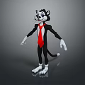 Black And White Cartoon Cat Character Wearing Red Tie And Suit In Standing Pose