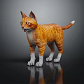 Orange and White Cat 3D Model Standing on Black Surface with Reflection