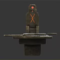Ancient Stone Ritual Seat With Red Ornament On Elevated Platform And Extended Slabs