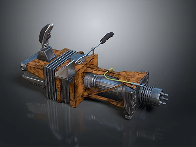 Mechanical Weapon 3D Model With Metal Components Wooden Parts Barrel And Grip Design 3d model