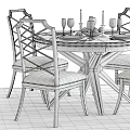 Wooden Round Dining Table Set with Upholstered Chairs Wine Glasses Plates and Lemon Bowl
