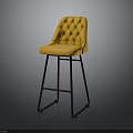 Stylish Yellow Tufted Bar Stool With Leather Upholstery And Black Metal Legs