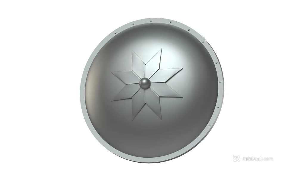 Medieval Silver Round Shield With Star Pattern And Riveted Edge Defensive Weapon 3d model 