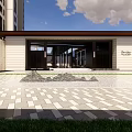 Modern Garden Landscape Featuring Stone Pathway Tree And Building Entrance