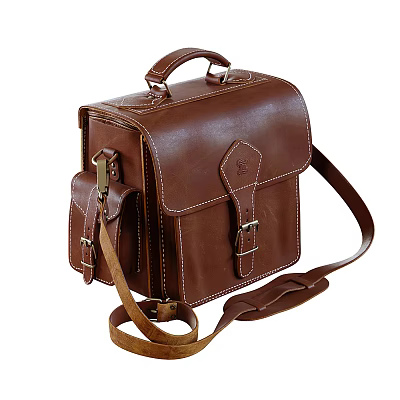 Brown Leather Satchel Bag with Top Handle Adjustable Shoulder Strap Metal Buckle and Stitching Detail 3d model